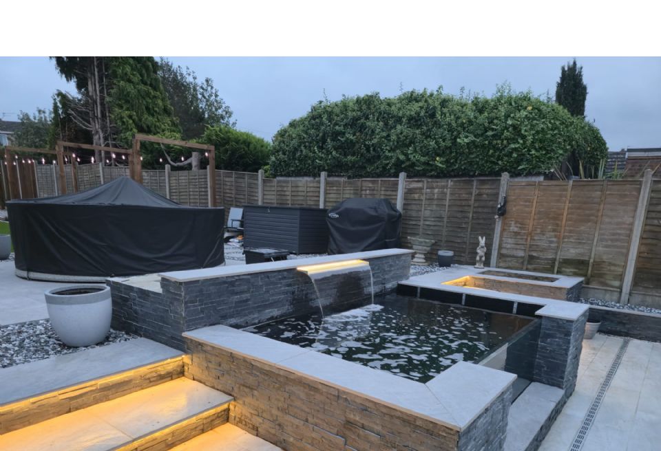 Large full garden transformation, Norwich - Water Feature and Porcelain Steps